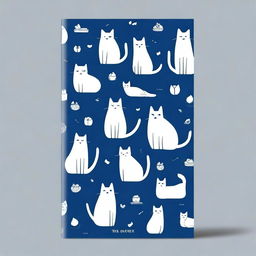 A dark blue book cover featuring cat shapes of various sizes and poses, with the cats in silver