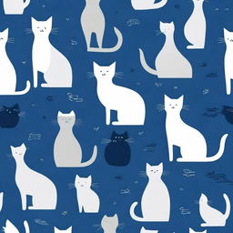 A dark blue book cover featuring cat shapes of various sizes and poses, with the cats in silver