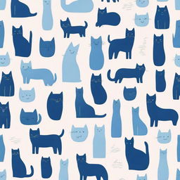 A dark blue book cover featuring cat shapes of various sizes and poses, with the cats in silver