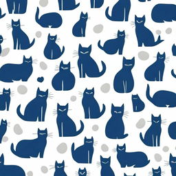 A dark blue book cover featuring cat shapes of various sizes and poses, with the cats in silver