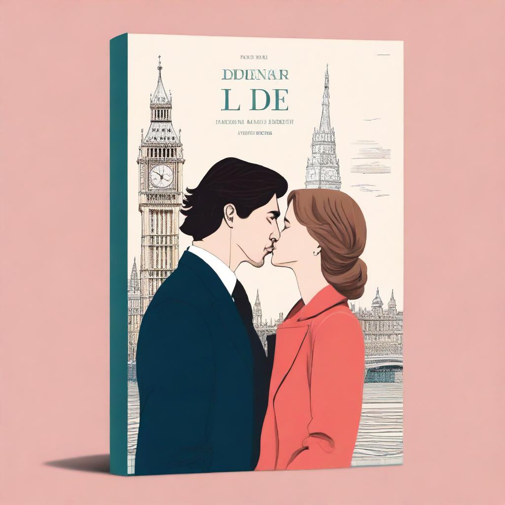 Create a romantic, modern book cover featuring Adam Driver and Jennifer Jason Leigh kissing in London