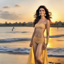 A detailed and elegant image of Disha Patani wearing a stylish two-piece outfit