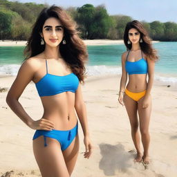 Create an image of Disha Patani wearing a mini two-piece outfit