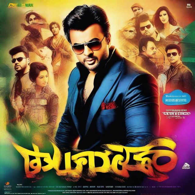 Create a vibrant and dynamic movie poster for the Bangla movie 'Toofan' featuring the popular actor Shakib Khan