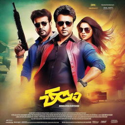 Create a vibrant and dynamic movie poster for the Bangla movie 'Toofan' featuring the popular actor Shakib Khan