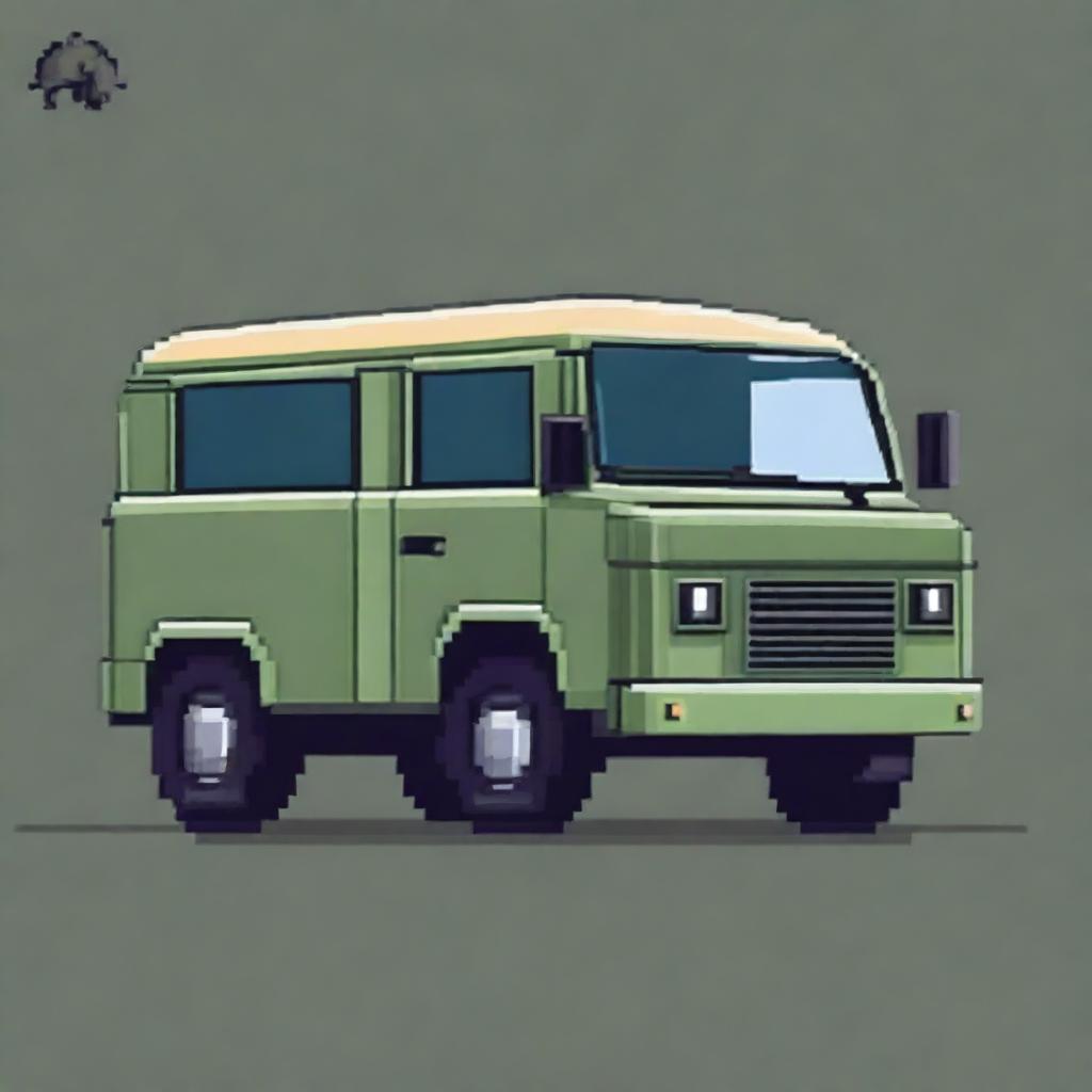 A pixel art depiction of a UAZ vehicle, showcasing its iconic design and rugged appearance