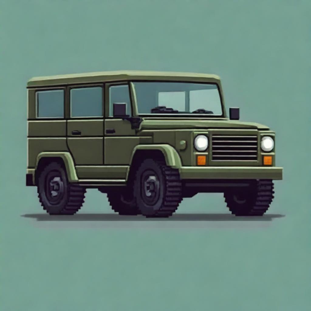 A pixel art depiction of a UAZ vehicle, showcasing its iconic design and rugged appearance