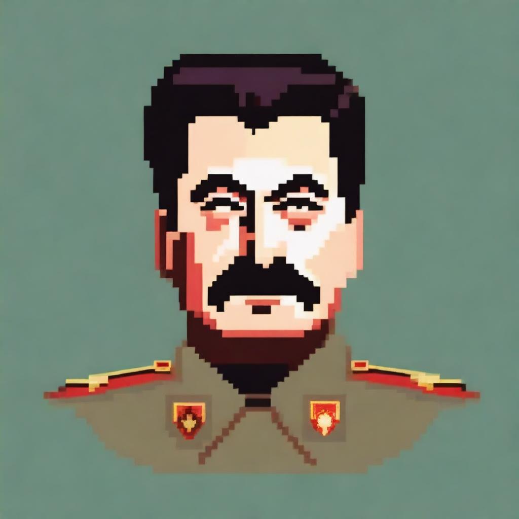 A pixel art depiction of Joseph Stalin