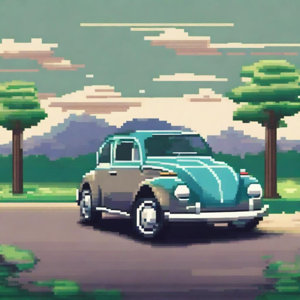 A detailed 2D pixel art illustration of a classic Volkswagen car