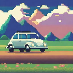 A detailed 2D pixel art illustration of a classic Volkswagen car