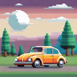 A detailed 2D pixel art illustration of a classic Volkswagen car