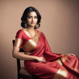 A beautiful Indian woman sitting gracefully on a chair