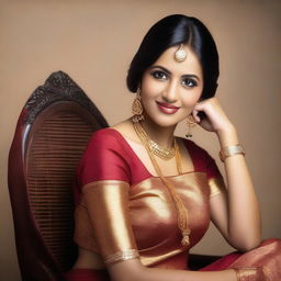 A beautiful Indian woman sitting gracefully on a chair