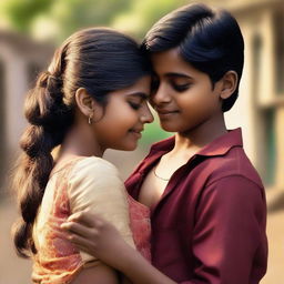 An image of an Indian girl hugging a boy