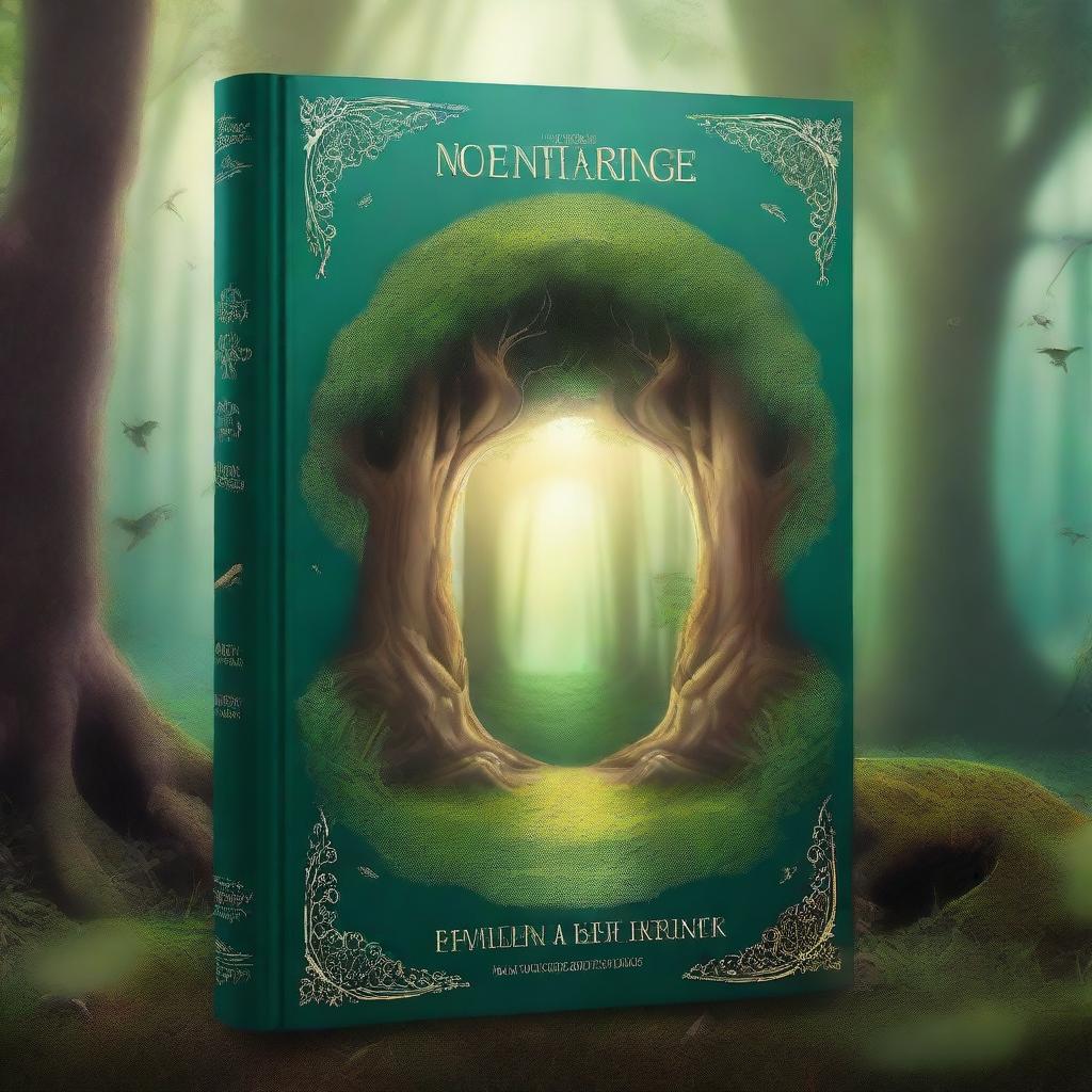 Create a captivating book cover featuring an enchanting forest with a hidden magical portal