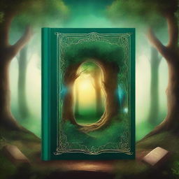 Create a captivating book cover featuring an enchanting forest with a hidden magical portal