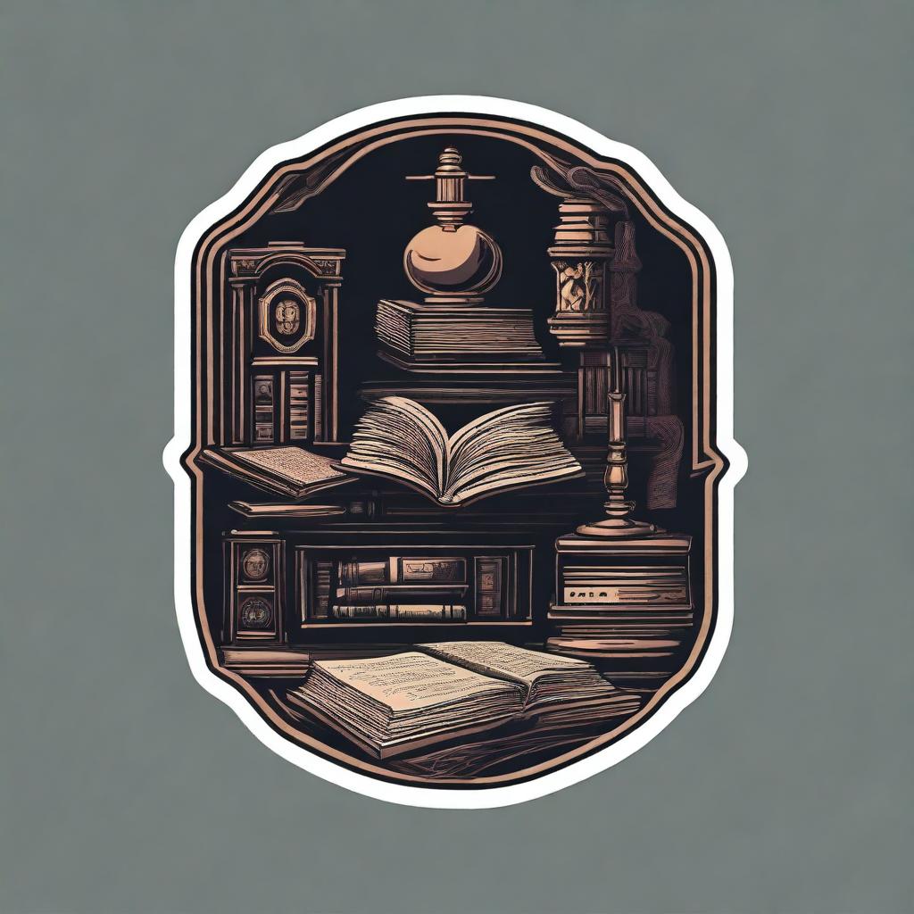 A dark academia themed sticker with vintage elements