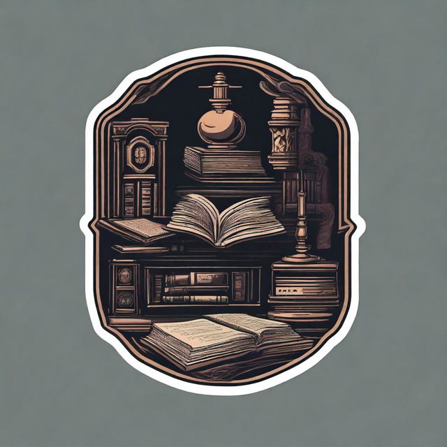 A dark academia themed sticker with vintage elements