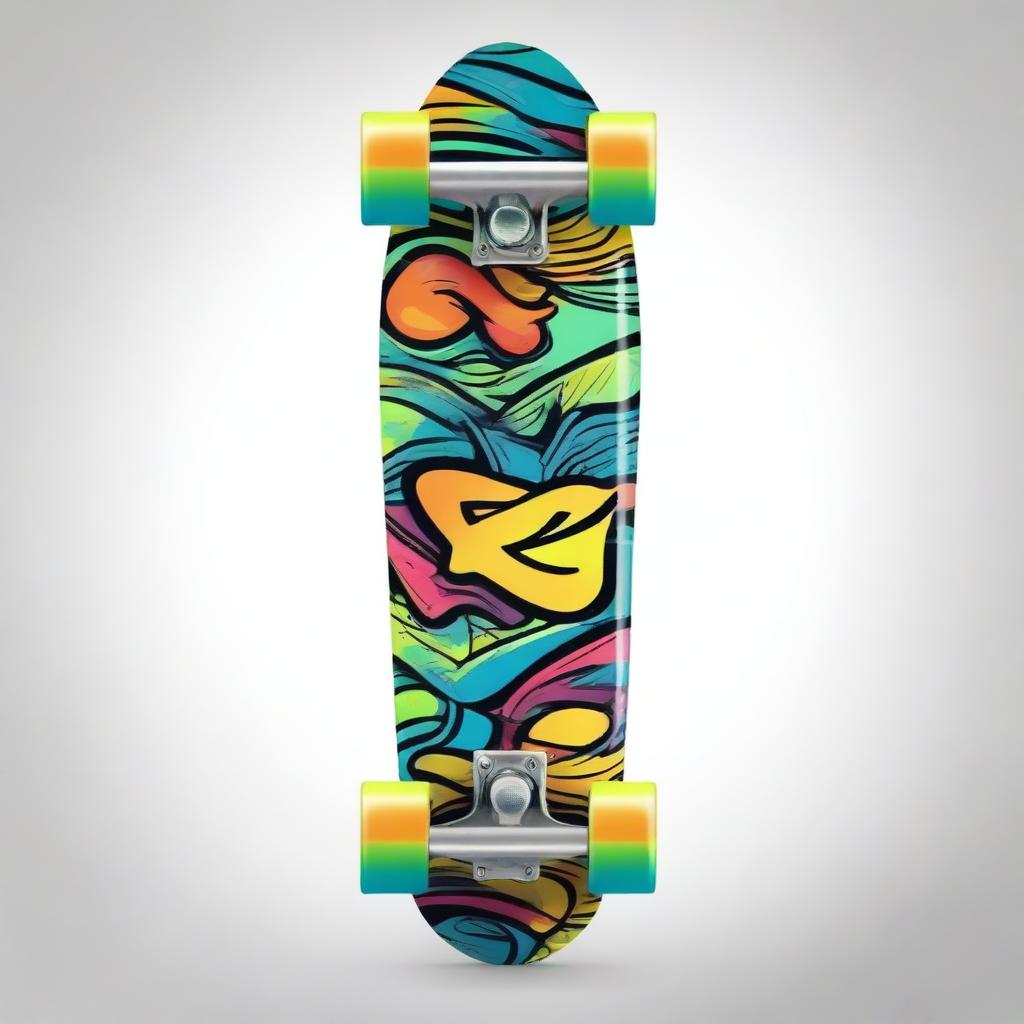 Create an image of a skateboard with vibrant colors and dynamic patterns