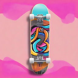 Create an image of a skateboard with vibrant colors and dynamic patterns