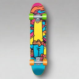 Create an image of a skateboard with vibrant colors and dynamic patterns