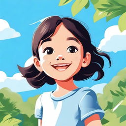 A beautiful illustration of a young girl with a joyful expression