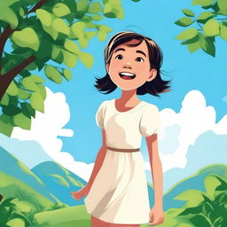 A beautiful illustration of a young girl with a joyful expression