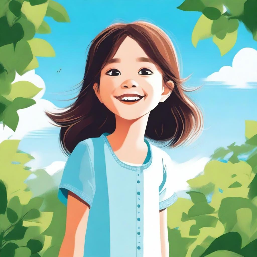 A beautiful illustration of a young girl with a joyful expression