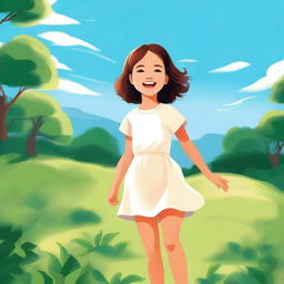 A beautiful illustration of a young girl with a joyful expression