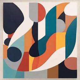 Create an abstract painting featuring simple curves and color blocks