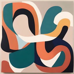 Create an abstract painting featuring simple curves and color blocks