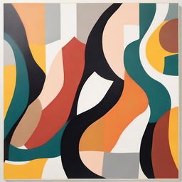 Create an abstract painting featuring simple curves and color blocks