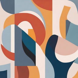 Create an abstract painting featuring simple curves and color blocks