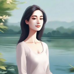 A detailed illustration of a woman with a serene expression