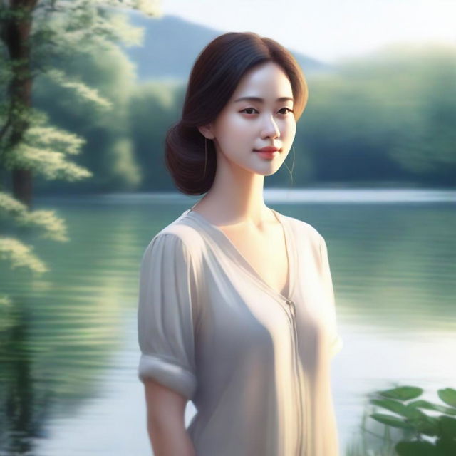 A detailed illustration of a woman with a serene expression