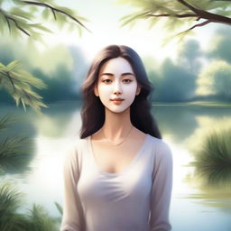 A detailed illustration of a woman with a serene expression