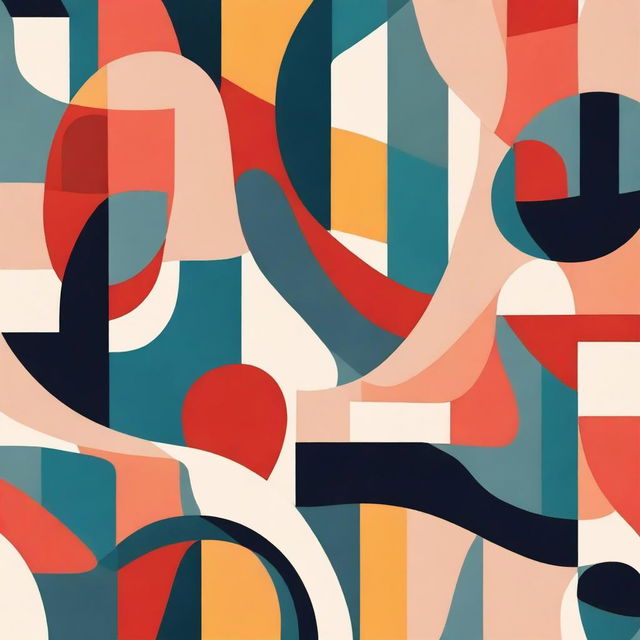 Create an abstract painting featuring simple curves and blocks of color