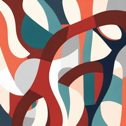 Create an abstract painting featuring simple curves and blocks of color