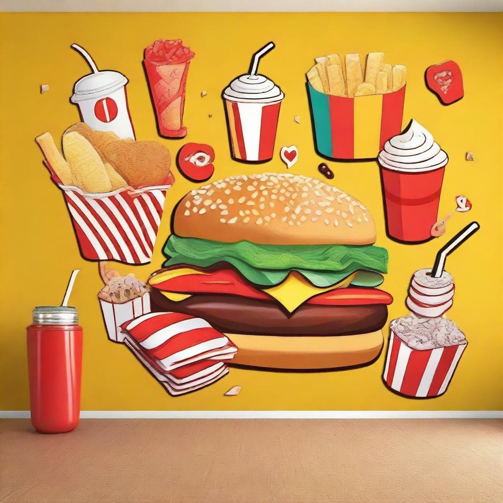 Create a fast food style decoration using the provided images