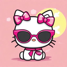 A cute illustration of Hello Kitty wearing stylish sunglasses