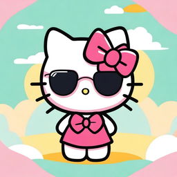 A cute illustration of Hello Kitty wearing stylish sunglasses