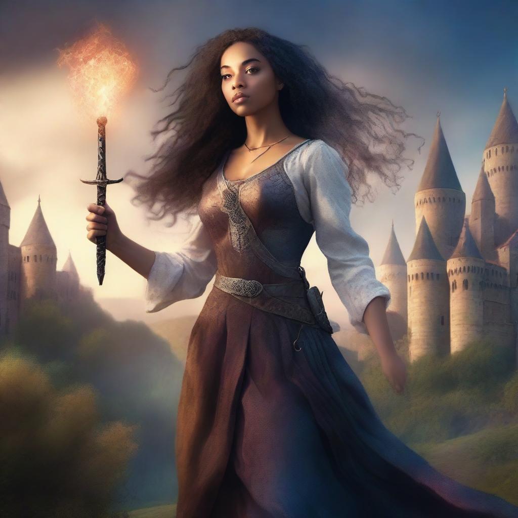 Create a book cover depicting a magic-infused, medieval fantasy world