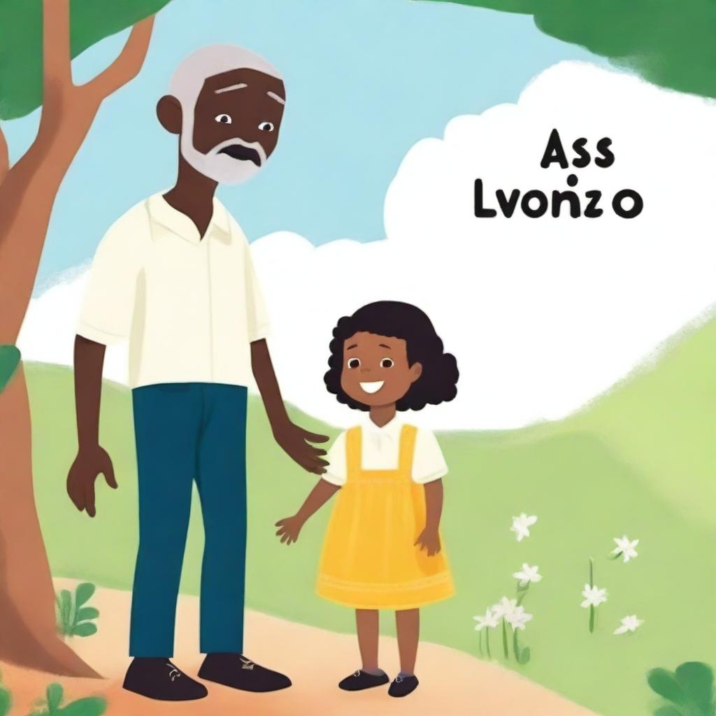 Create a book cover featuring a white child and a black grandfather