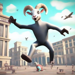 Create an image of a special boss fight event in Goat Simulator 3