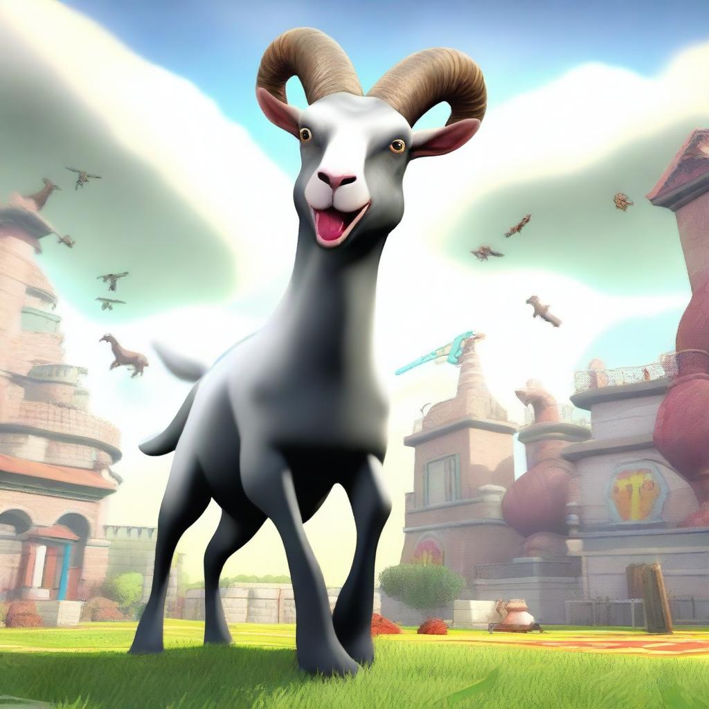 Create an image of a special boss fight event in Goat Simulator 3