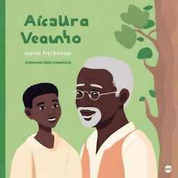 Create a book cover featuring a black grandfather and his 11-year-old white grandson