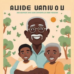 Create a book cover featuring a black grandfather and his 11-year-old white grandson