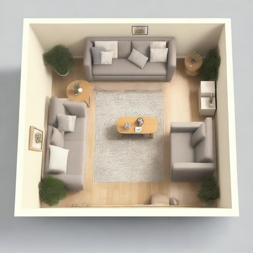 A flat layout design for a living room measuring 2 by 4 meters