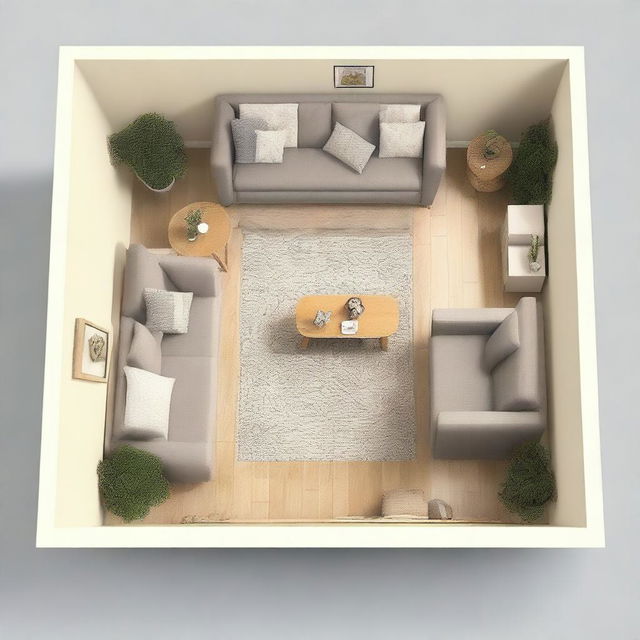 A flat layout design for a living room measuring 2 by 4 meters