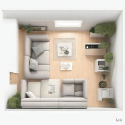 A flat layout design for a living room measuring 2 by 4 meters